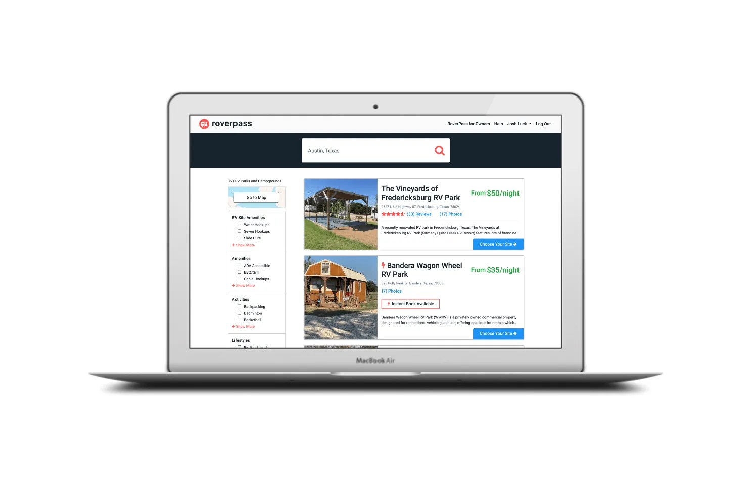 Laptop showing RoverPass marketplace