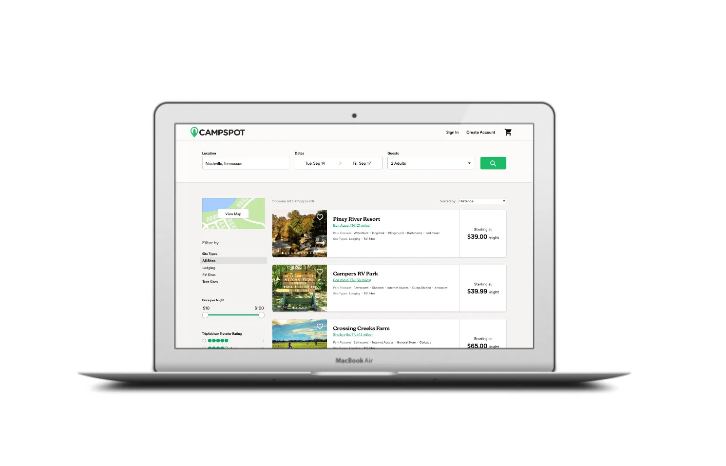 Laptop showing campspot marketplace