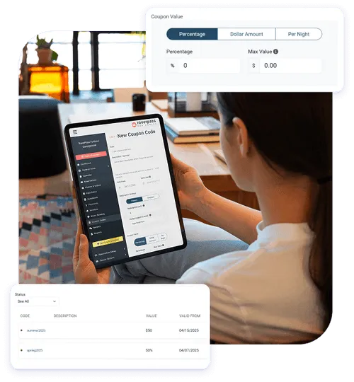 Women setting up a coupon code for her campground through RoverPass