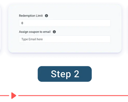 Screen displaying Step 2 of the promo code creation process where the campground sets the redemption limit and the email for the coupon