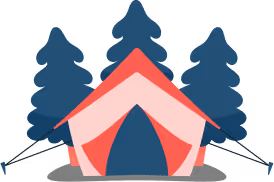 A tent set against a backdrop of lush green trees, creating a serene outdoor camping scene.