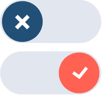 Two buttons displayed: one featuring a check mark and the other an 'X', indicating options for approval or rejection.