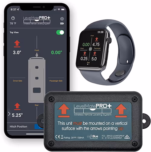 RV leveling system on a smartphone and smartwatch