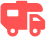 A red outline of a camper van or RV, enclosed within a solid red circular background.