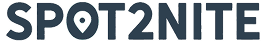 The "SPOT2NITE" logo in dark gray, with a stylized map pin replacing the letter 'O', set against a dark green background.