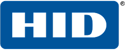 The HID Global logo features the letters "HID" in dark blue, styled within a rounded rectangular blue shape. There's a small registered trademark symbol (®) in the top right corner. The entire logo is set against a dark green background.