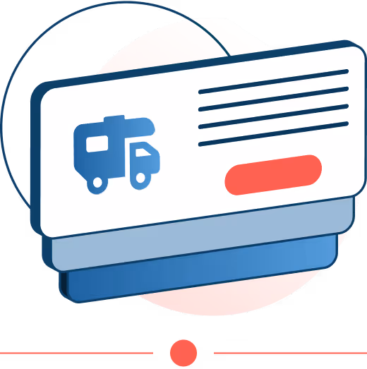 Reservation listing card showing an RV icon and a red call to action button