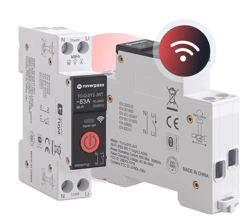 DIN-rail meter module with Wi-Fi icon