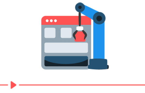 Illustration of a robotic arm lifting a cardboard box in a warehouse setting, representing automation, machine repair, and industrial technology.