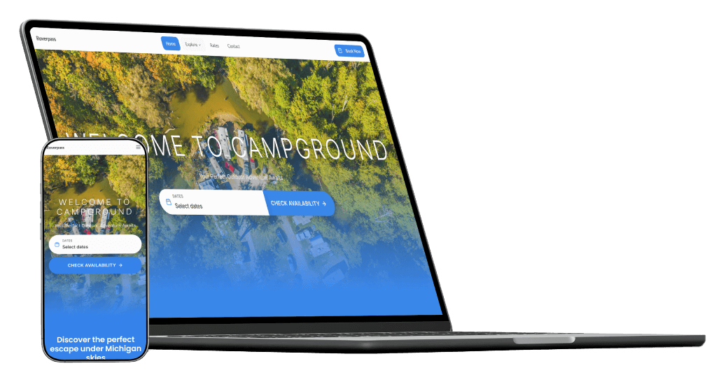 A laptop screen showing a modern blue color palette website homepage