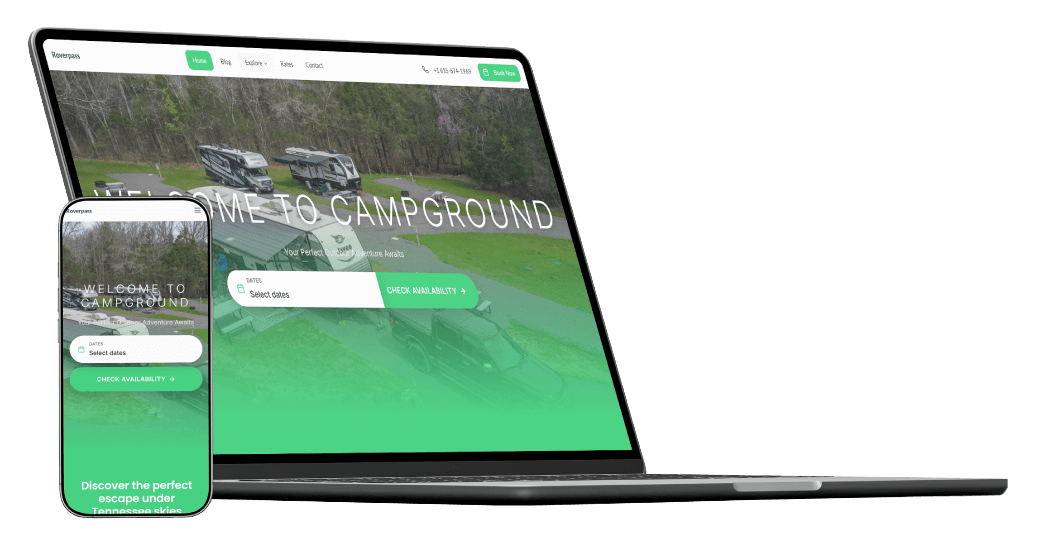 A laptop screen showing a modern green color palette website homepage