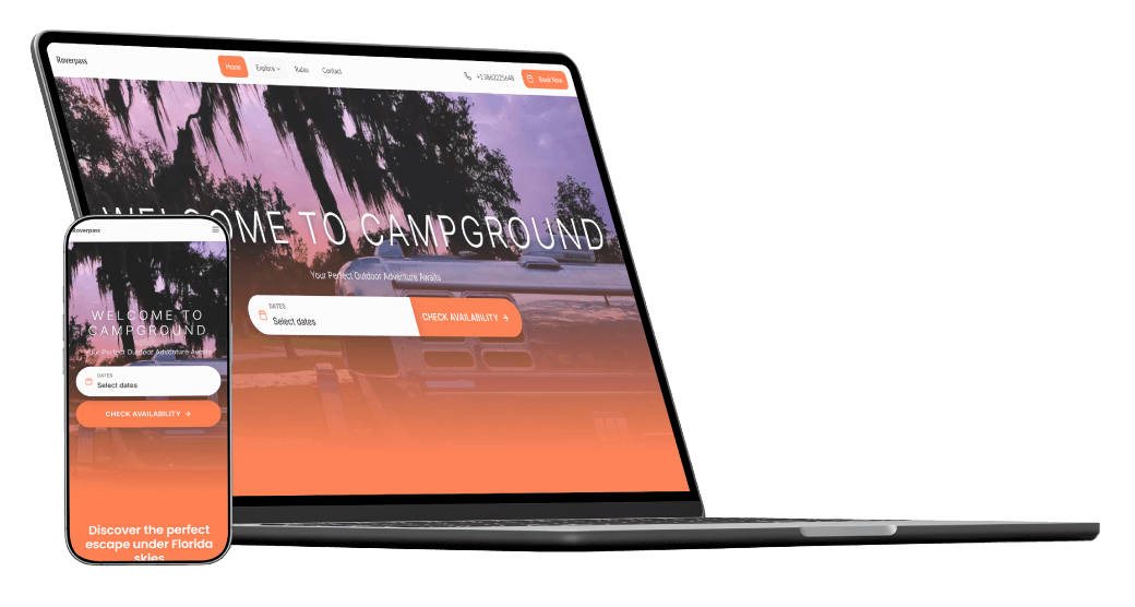 A laptop screen showing a modern orange color palette website homepage