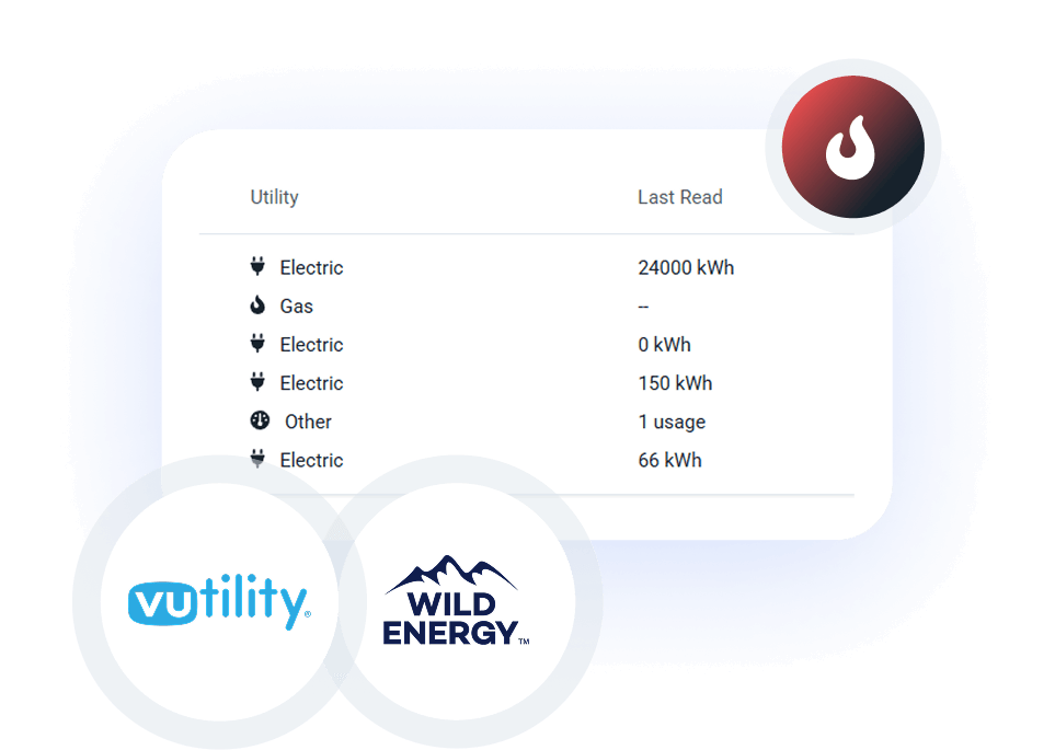 RoverPass utility dashboard with electric and gas usage data