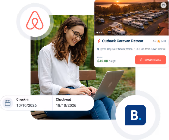 Australian woman booking her stay on Airbnb and it updating on RoverPass