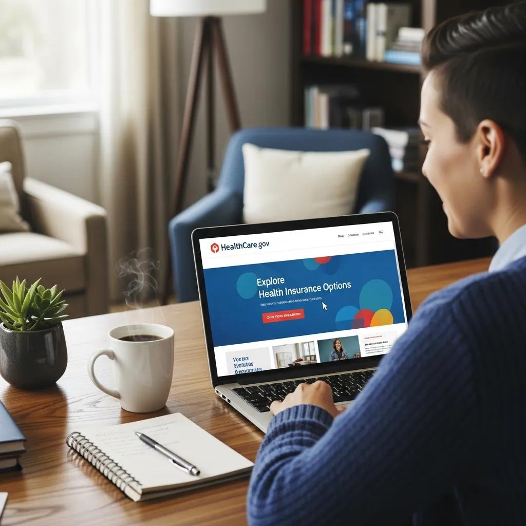 Individual exploring ACA Health Insurance Marketplace on a laptop