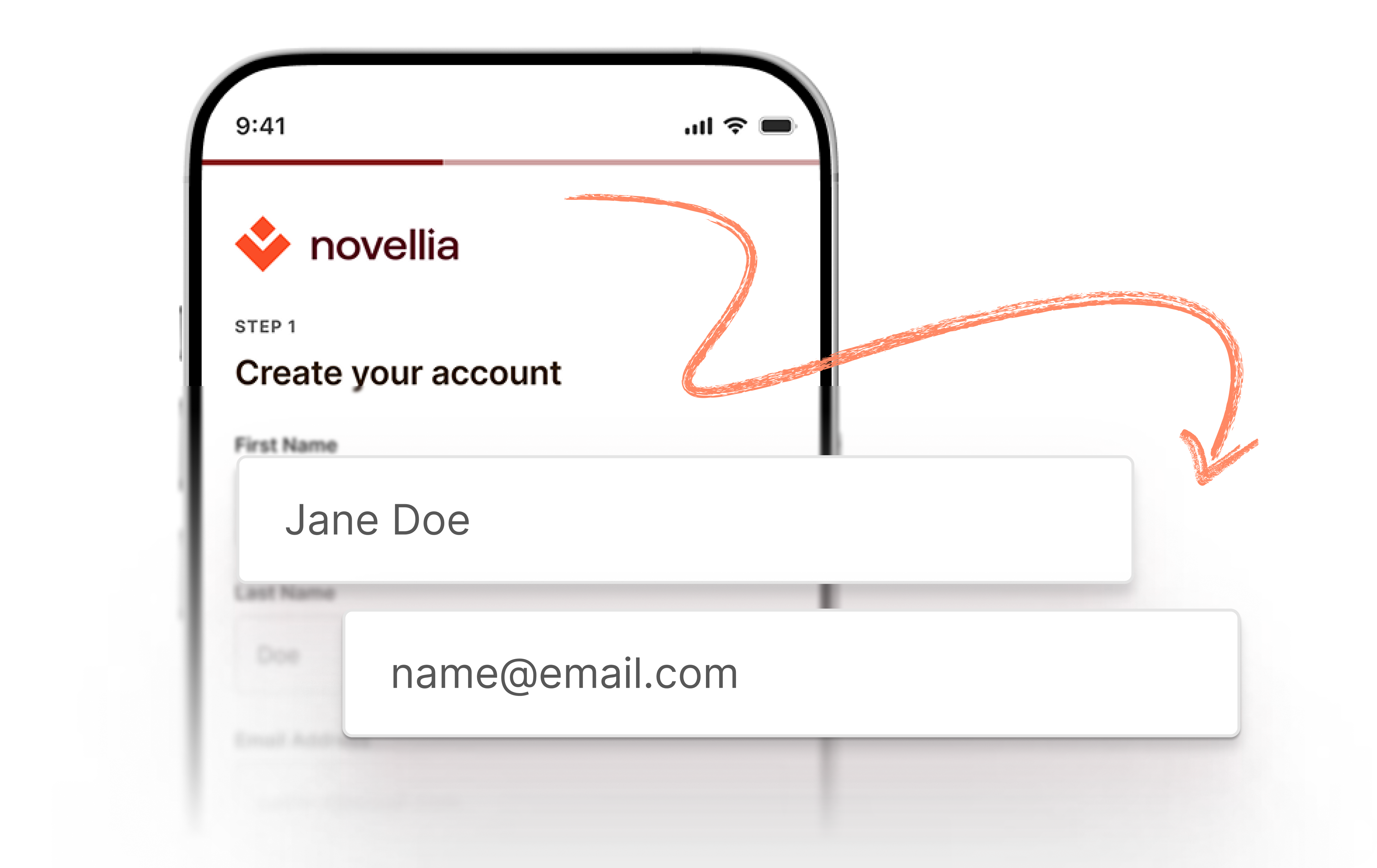 Image of the sign up process for novellia