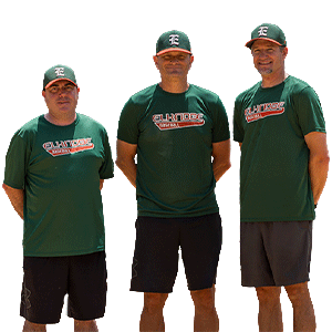 A group picture of the three coaches standing next to one another with their arms behind their backs. On the left, assistant coach Mike Risolo. In the middle, head coach Dan Berry. On the right, assistant coach, Andrew Parlette.