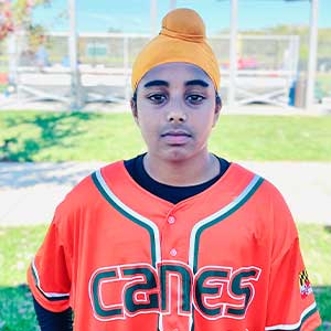 Headshot of Elkridge Hurricanes player Aikem Ari wearing his orange Canes baseball jersey.