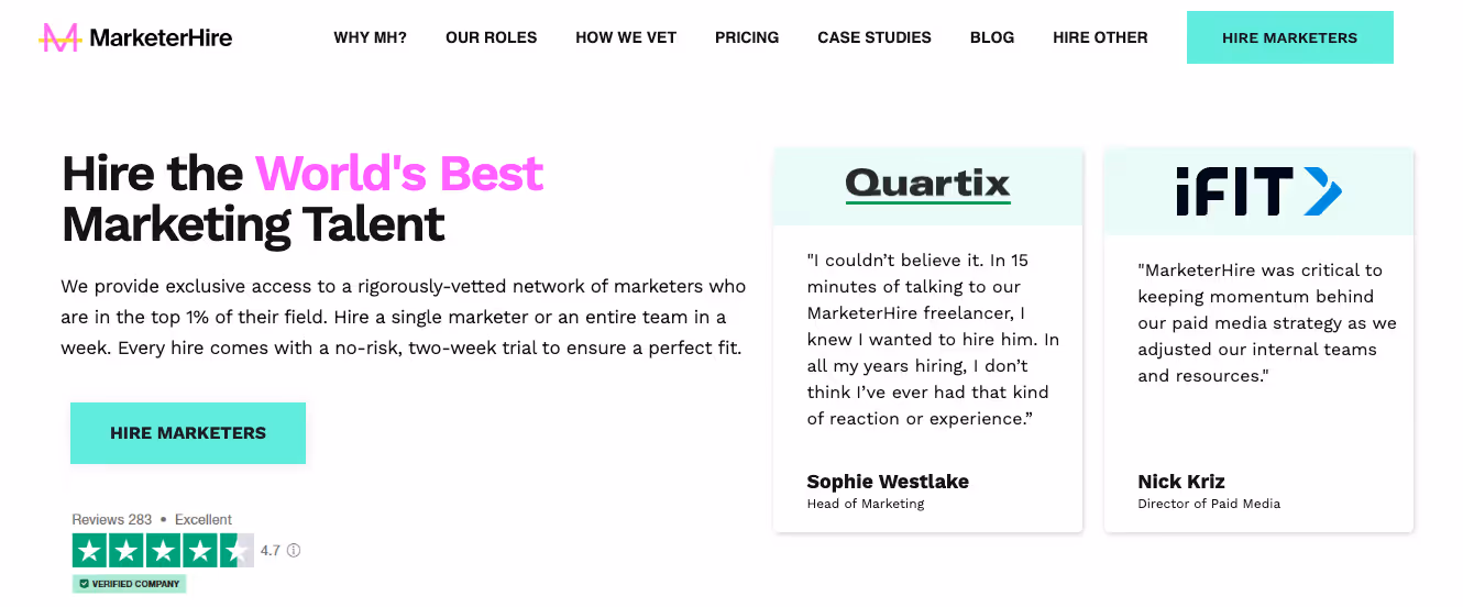 marketer hire homepage