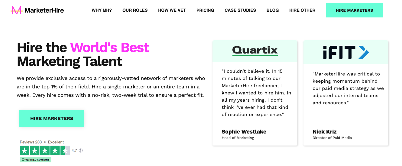 marketer hire homepage
