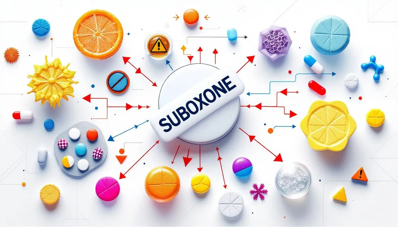 A visual representation of various drug interactions with Suboxone, highlighting the importance of understanding these interactions.