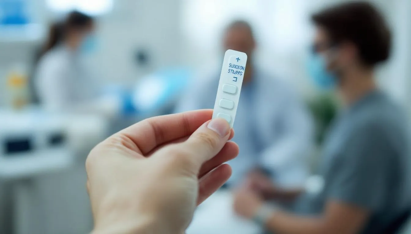 A blurred image of someone holding Suboxone strips, questioning if Suboxone gets you high.