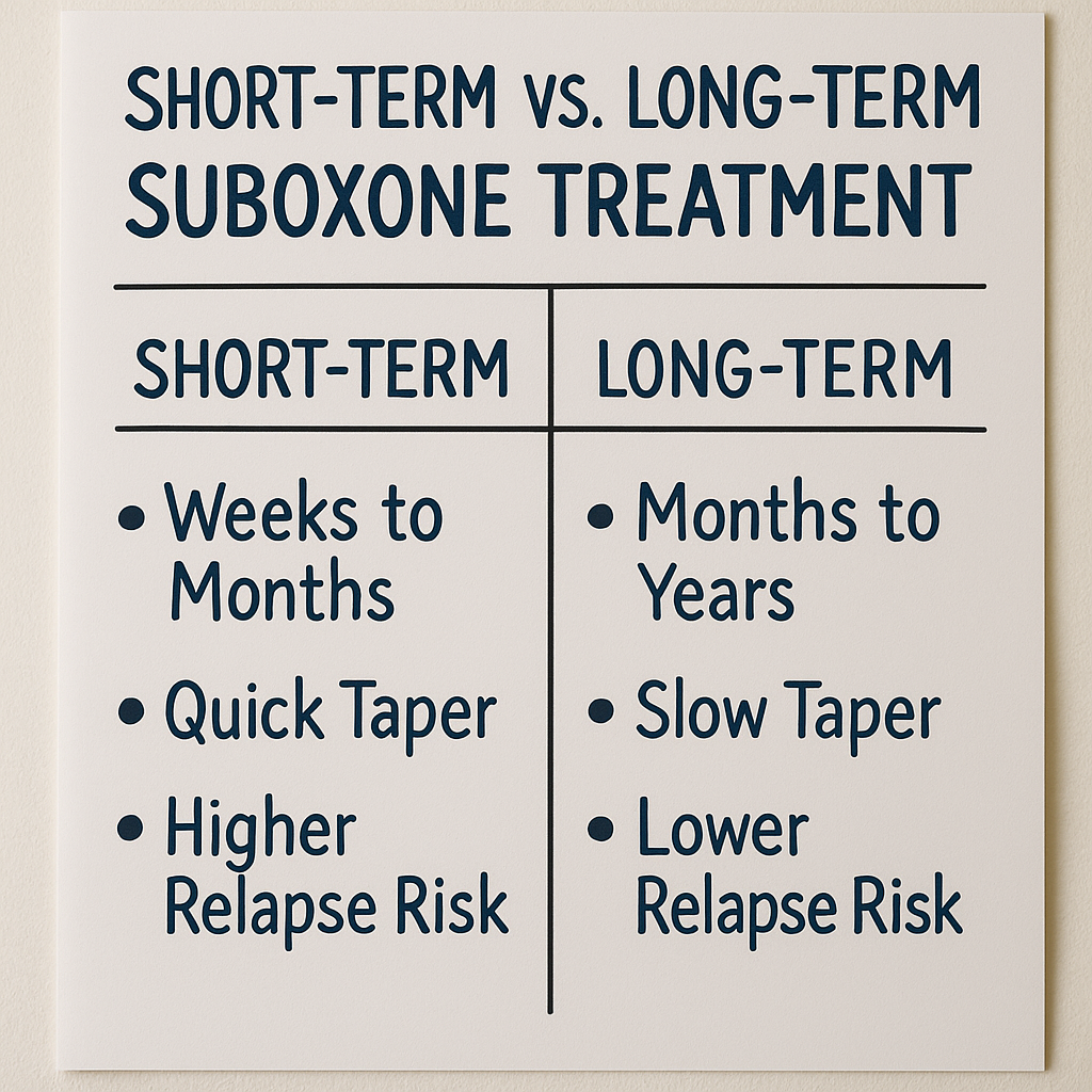 A comparison chart illustrating short-term versus long-term Suboxone treatment options.