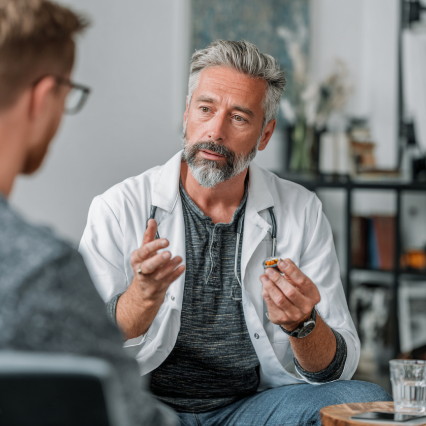 A healthcare professional discussing the process of switching from methadone to Suboxone with a patient.