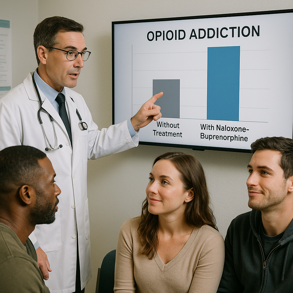 A graphic showing the effectiveness of naloxone buprenorphine in treating opioid addiction.