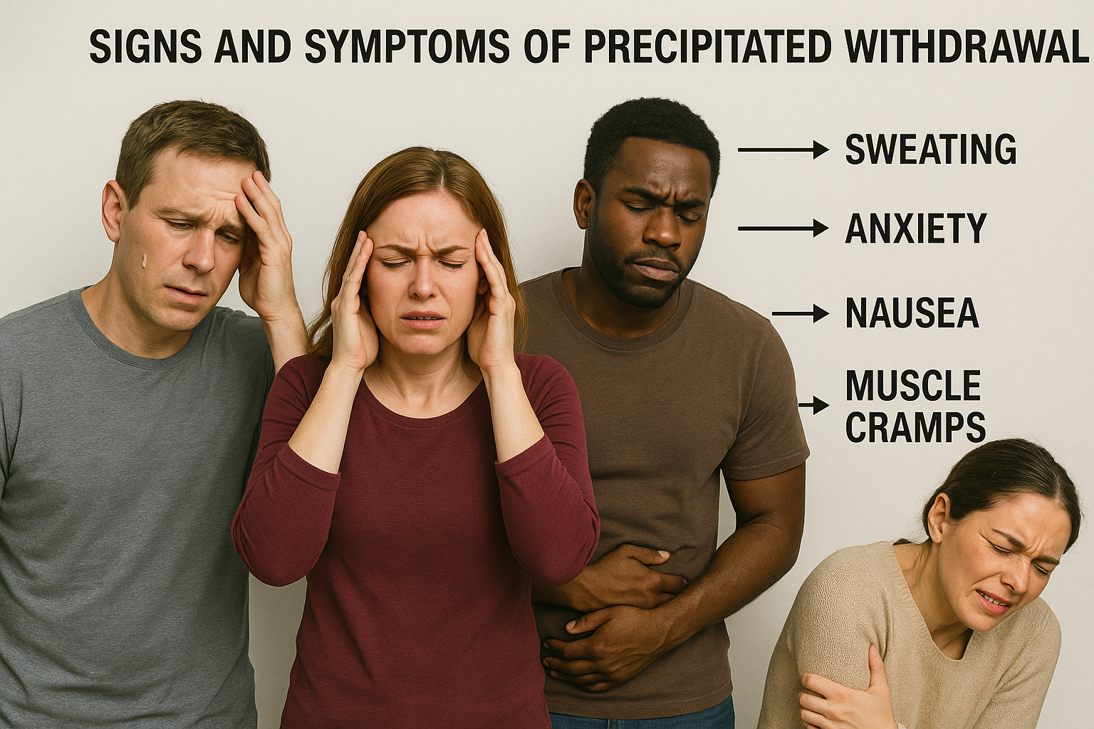 Diagram illustrating the signs and symptoms of precipitated withdrawal.