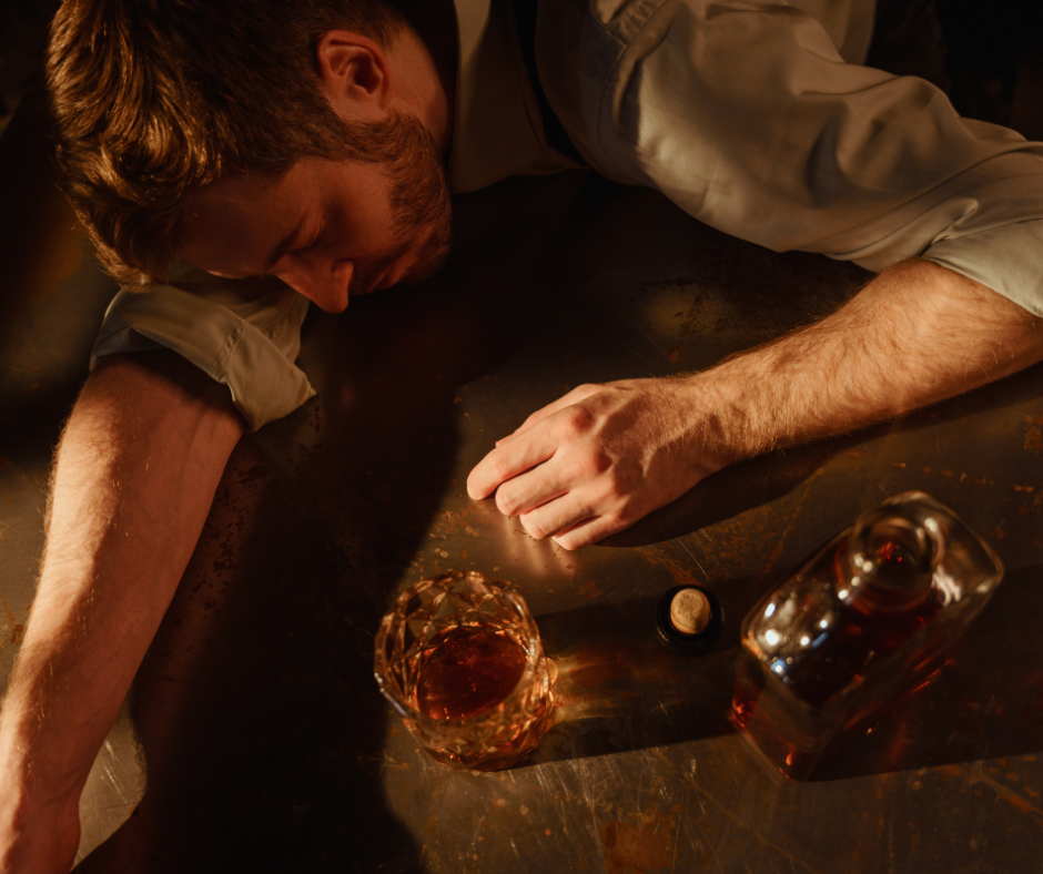 An illustration depicting various alcoholic drinks, representing what causes a hangover.