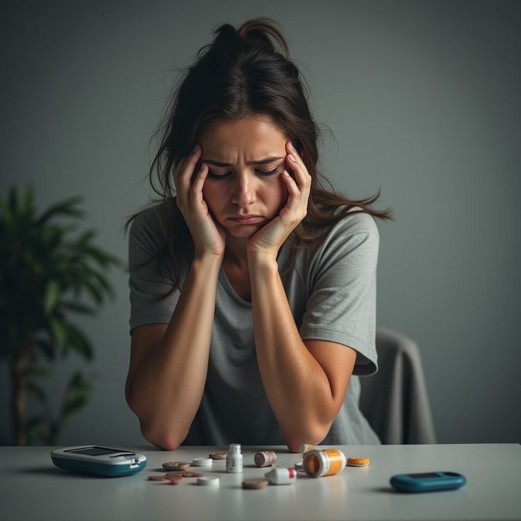 A person sitting with a worried expression while holding a cough syrup bottle, indicating concerns about addiction.