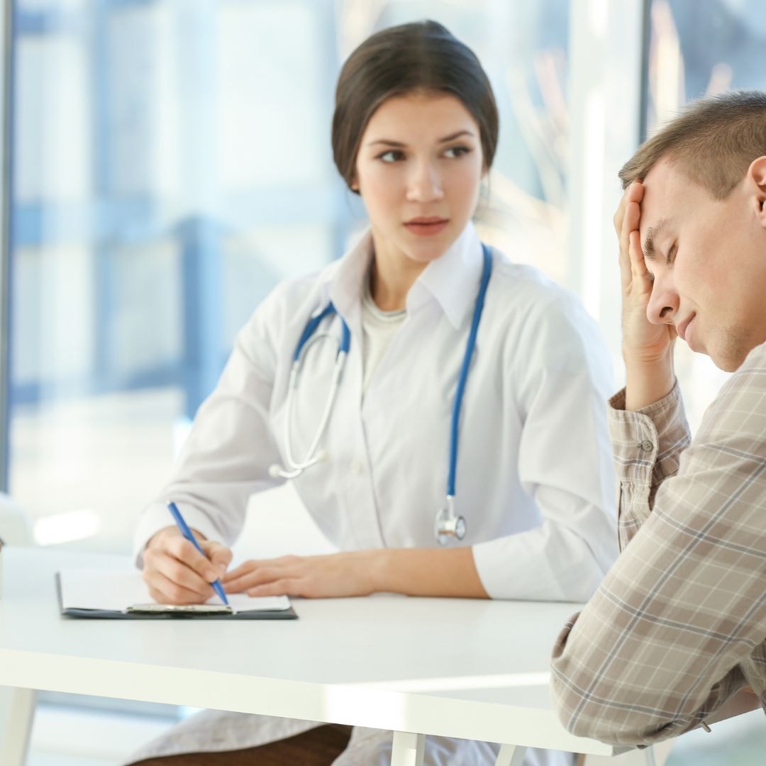 An image depicting a healthcare professional discussing treatment options for codeine dependence.