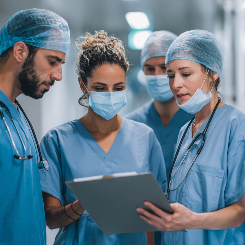 A healthcare team reviewing guidelines on buprenorphine and surgery.
