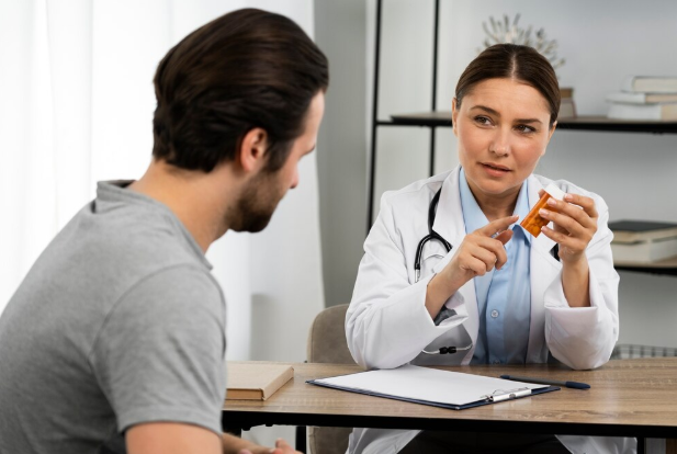 A doctor discussing pain medications with a patient on Suboxone.