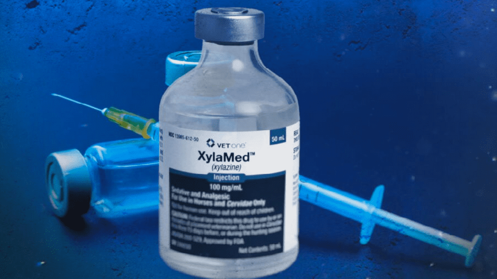 An infographic illustrating the growing abuse of xylazine in the U.S. drug supply.