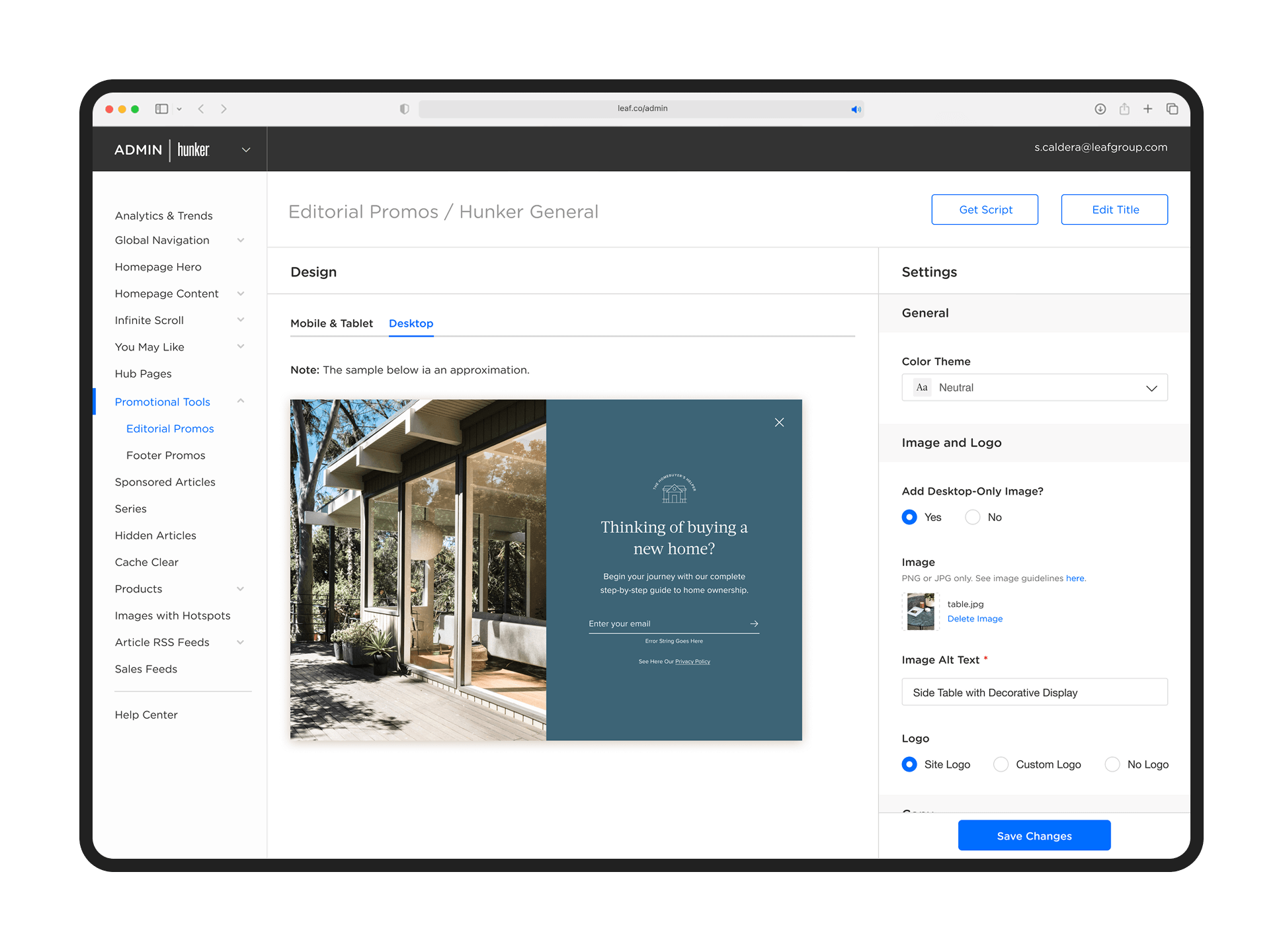 Screenshot of Editorial Promo tool.