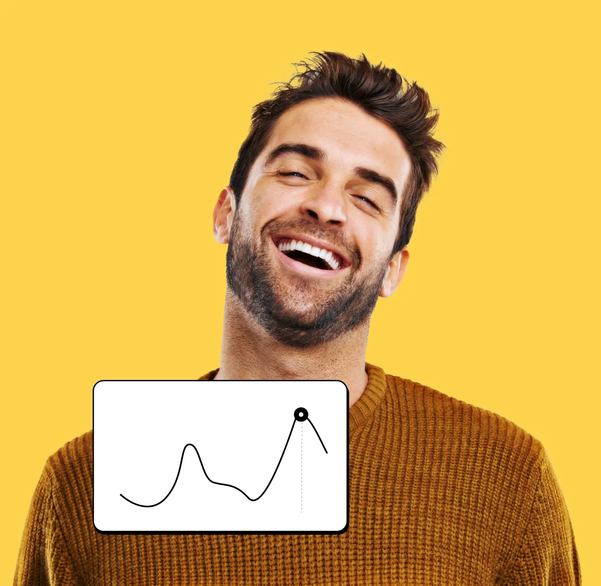 A man smiling and holding a white board with a graph on it.