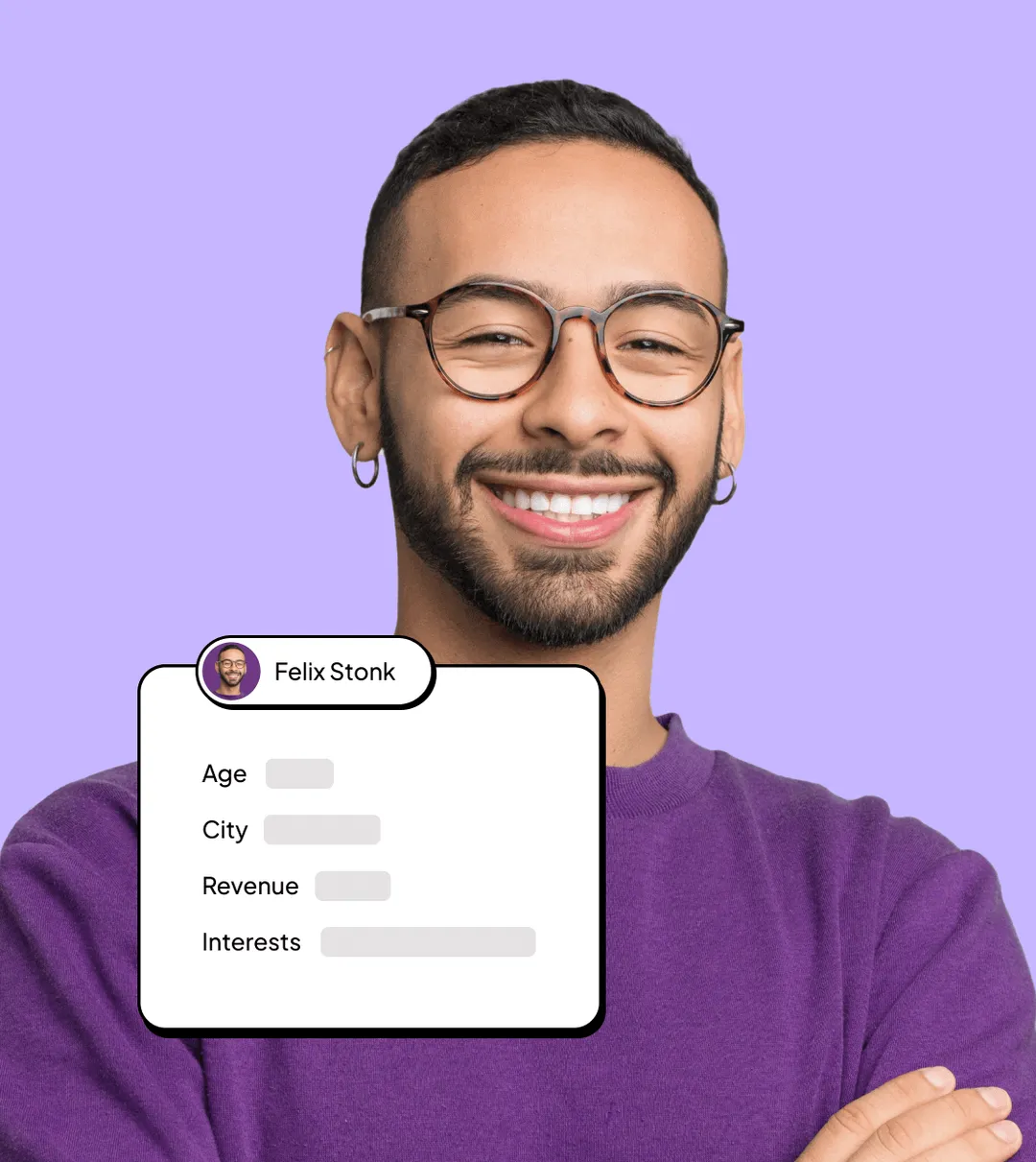 A man with glasses and a purple shirt.