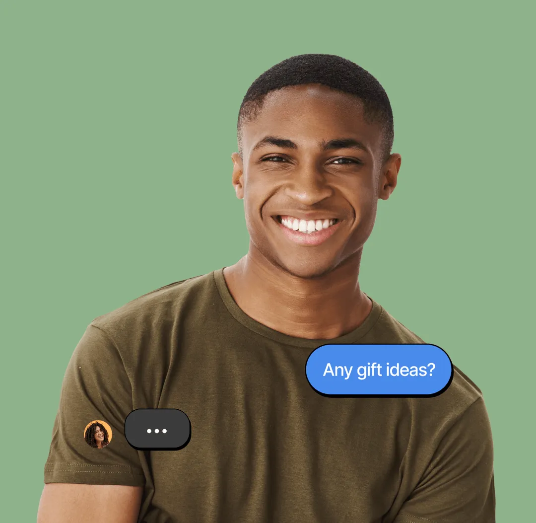A man with a message bubble on his face.