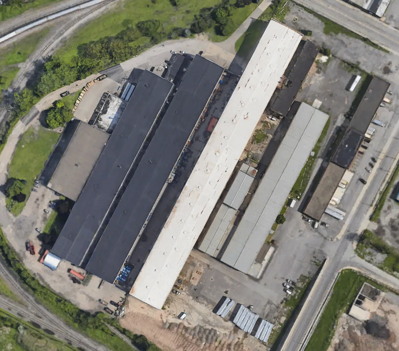 Aerial view of Buffalo Wire Works headquarters on Clinton Street in Buffalo, New York