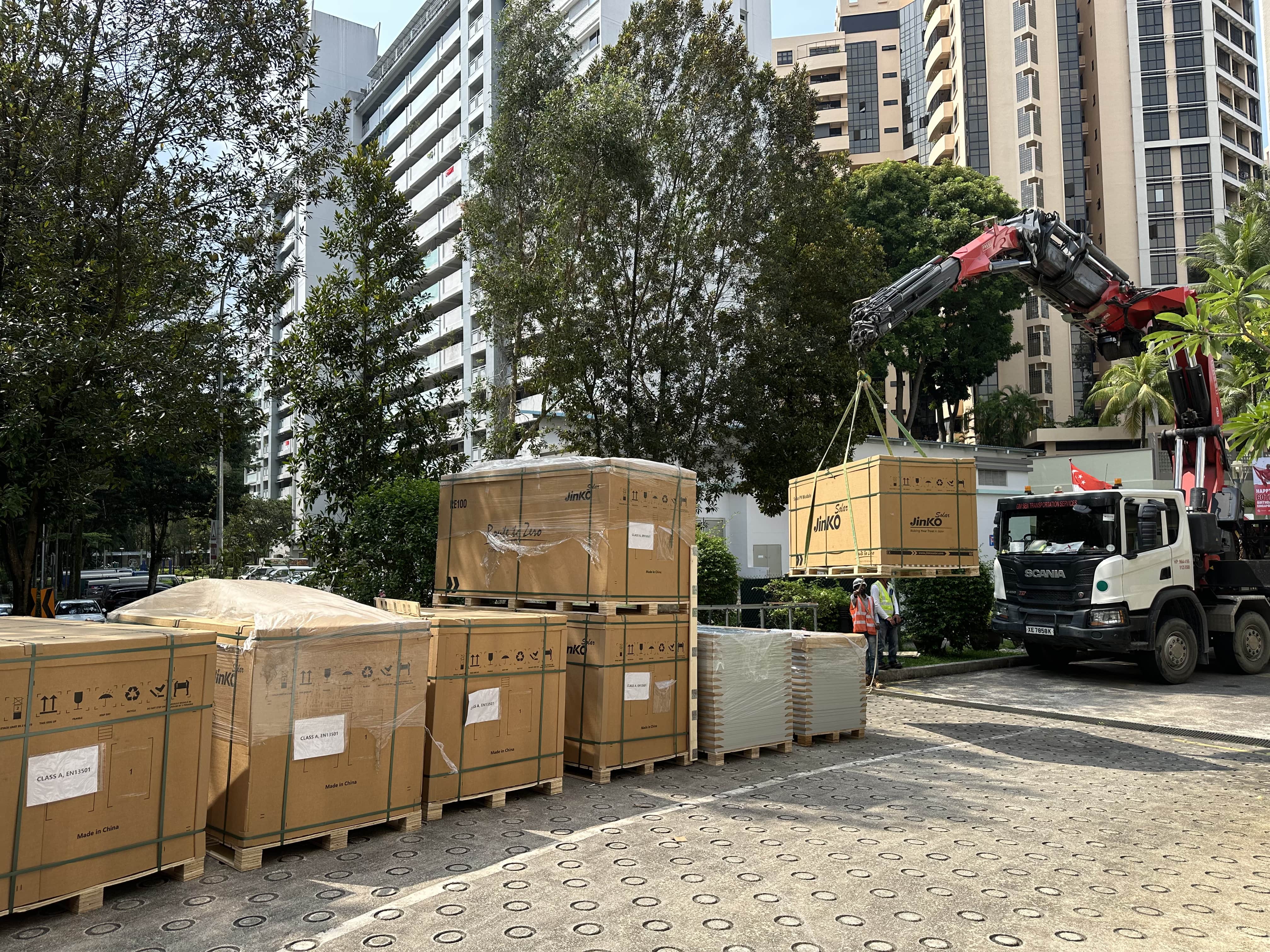 GetSolar team preparing rooftop solar installation in Singapore