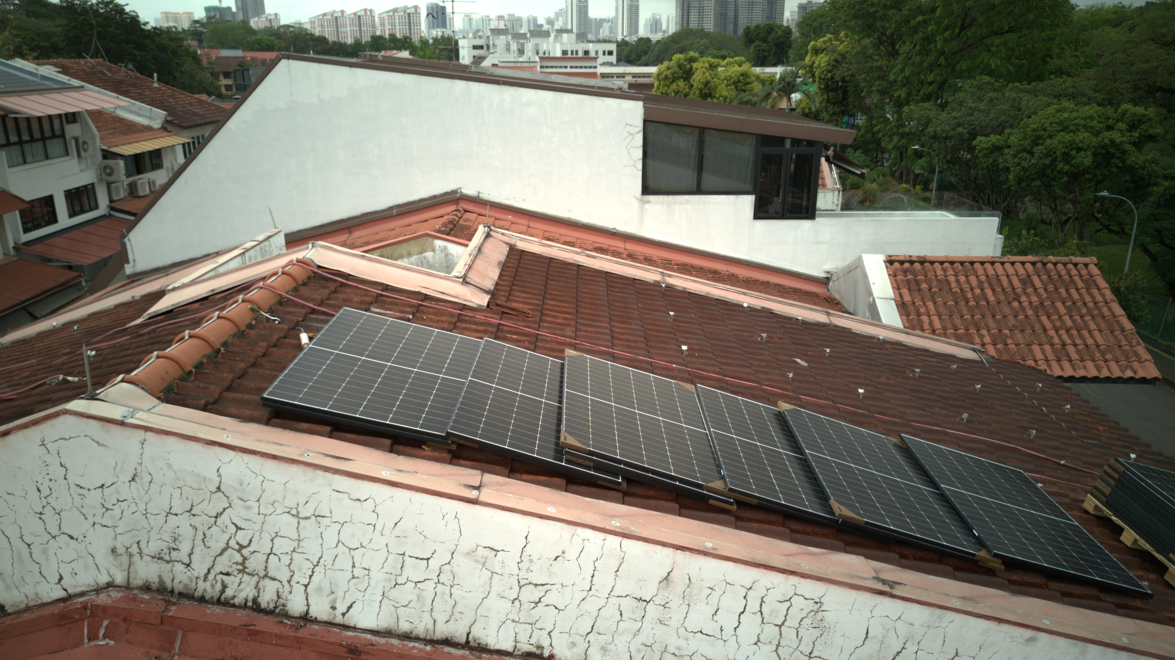 Landed home in Singapore with rooftop solar panels