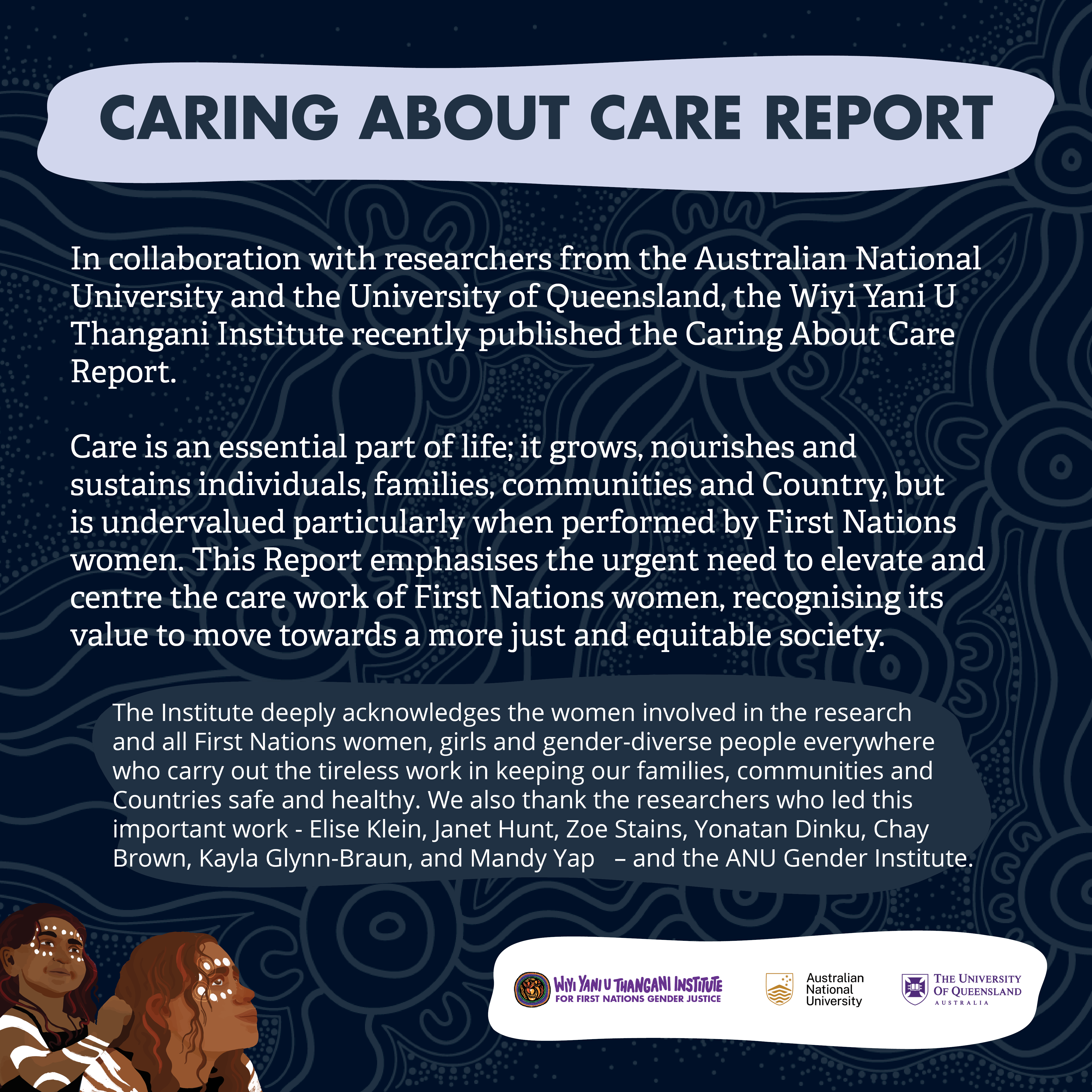Instagram tile that says 'Caring about Care Report' and provides key findings