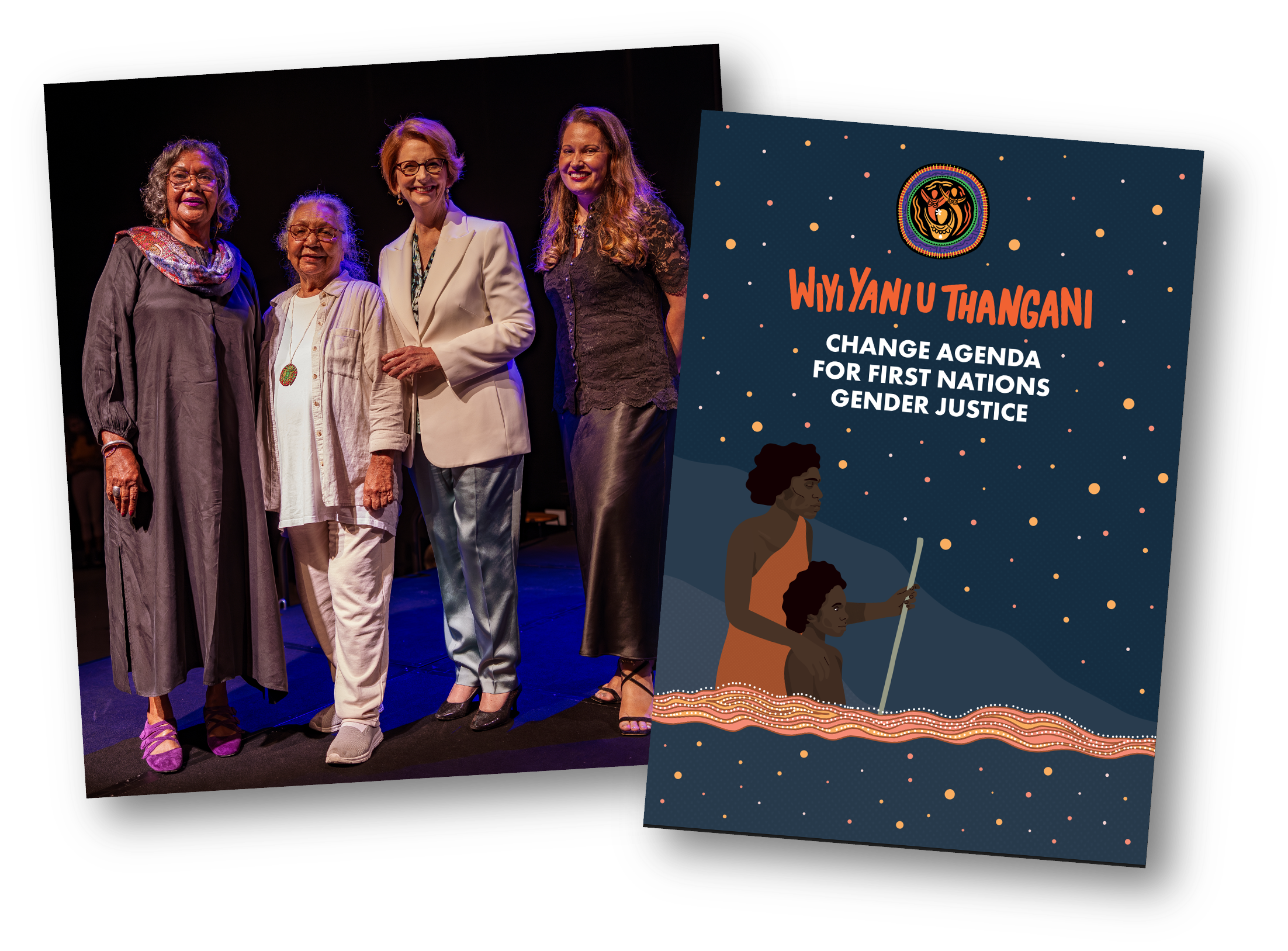 Includes a photo of June Oscar, Julia Gillard, Matilda House and Larrissa Behrendt on stage at the Institute launch. There is also a photo of the cover of the Change Agenda which includes a women and young girl looking at the night sky.