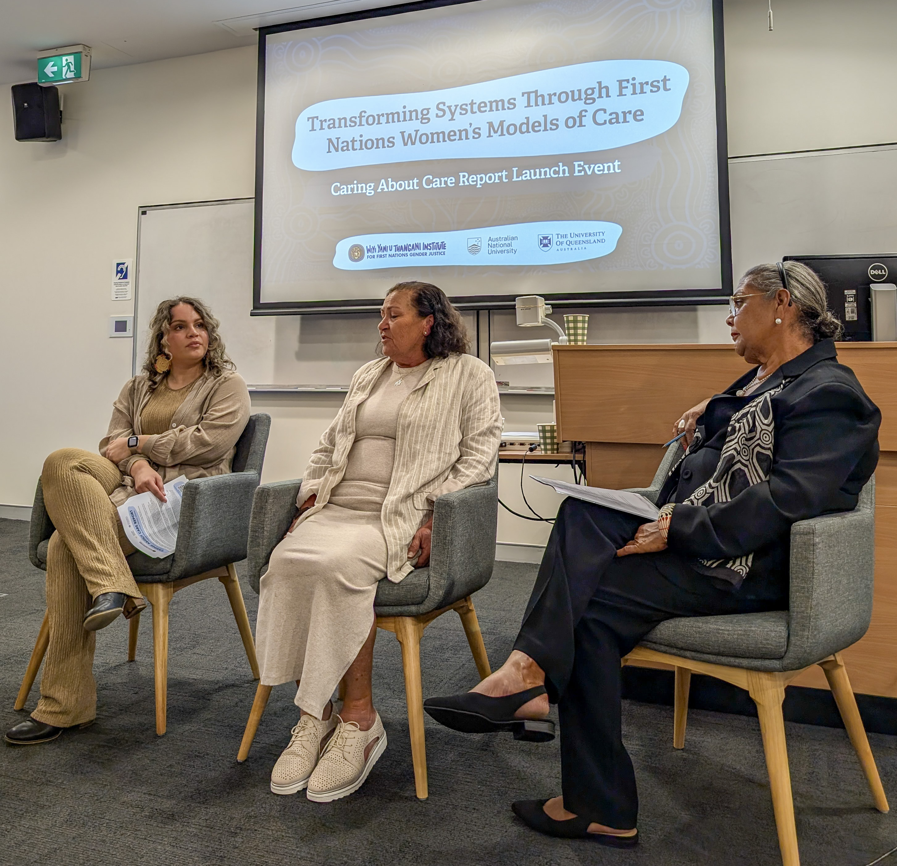 Banok Rind, June Riemer and June Oscar AO sitting in a panel at the launch of the Caring About Care Report.