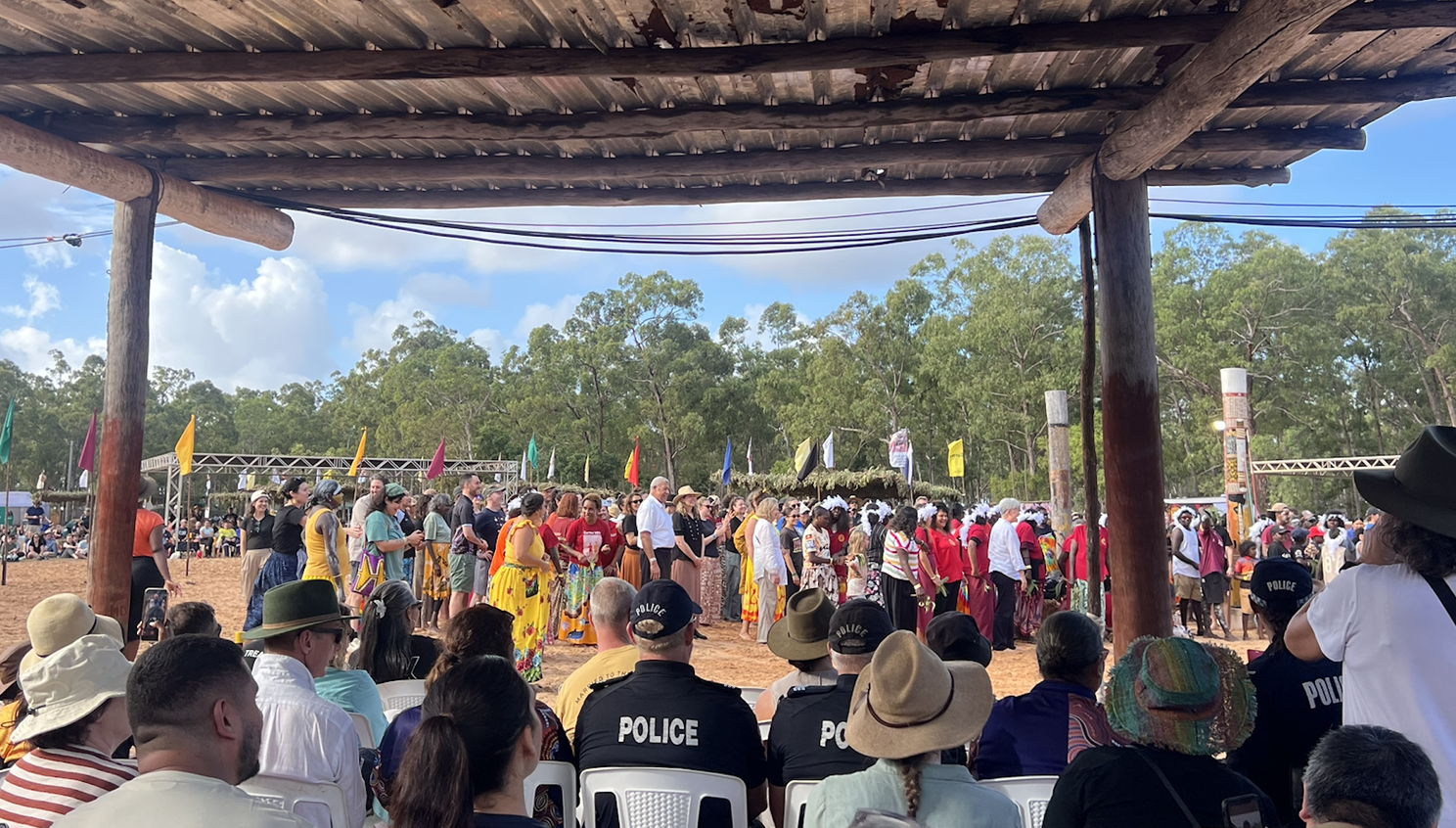 Large group of people walking through Garma festival