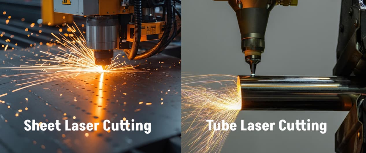 ماكينة القطع بالليزر للصفائح والأنابيب أثناء العمل.
