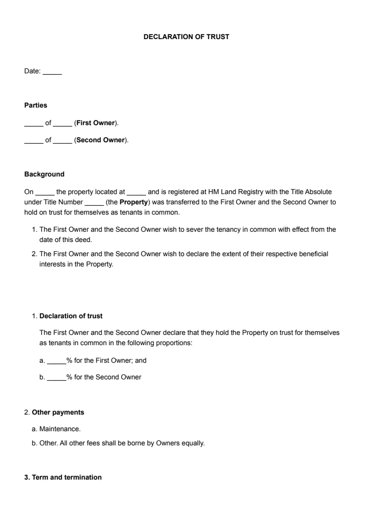 Declaration Of Trust Template Create And Download Declaration Of Trust Template Create And Download