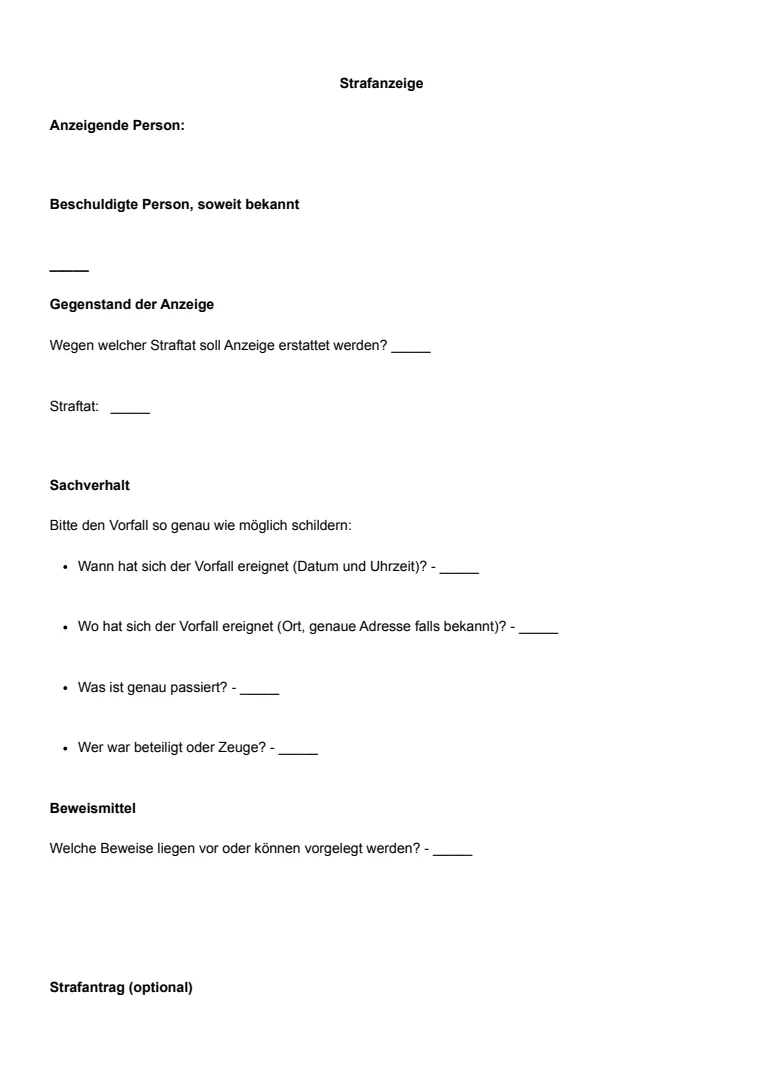 Vorlage und Beispiel für eine Strafanzeige